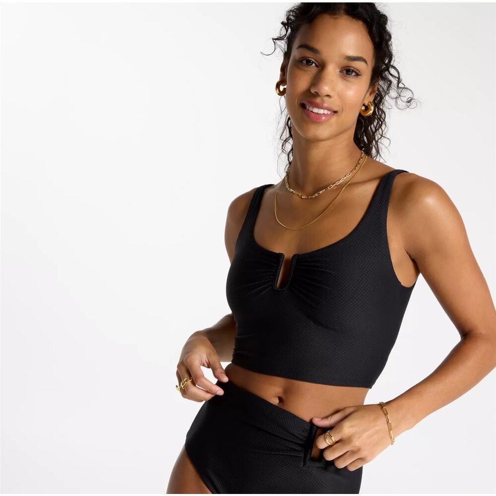 CALIA U-Bar Long Line Bikini Top Small NWT Black Mesh UPF 50+